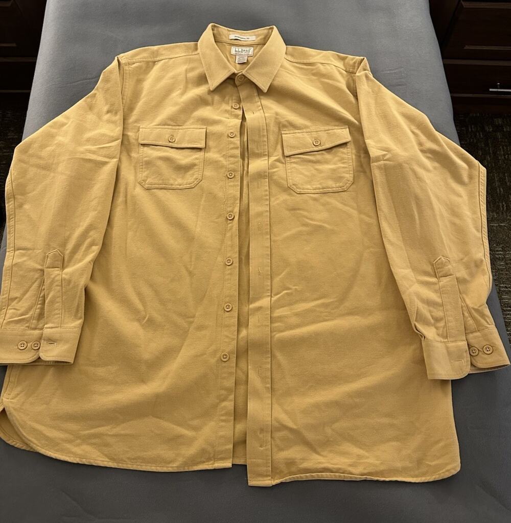 L.L.Bean Chamois Cloth Shirt Mens XXL Tall 2XLT Yellow Traditional Fit Flannel